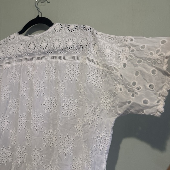 Johnny Was White Hyacinth Blouse Eyelet Lace Large short Sleeve Top Button Boho - Picture 10 of 16